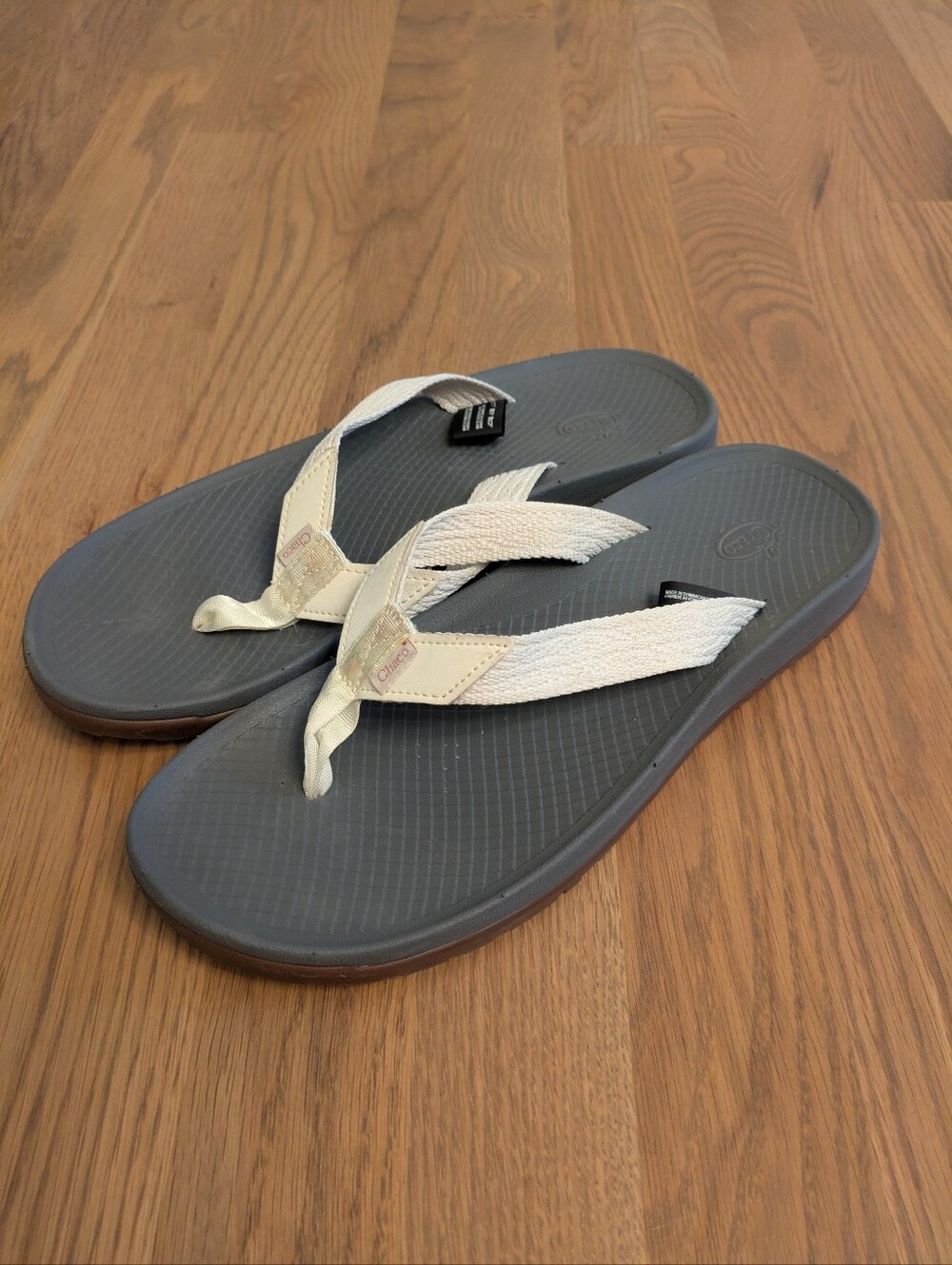 Chaco Women’s Gray Flip-Flop Sandals with Cream Straps